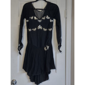 Black Sequence Large Ladies Dance Figure Competition Skating Dress